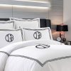 Personalized Monogram 400 Thread Count white 100% Cotton Sateen Hotel Stitch Duvet Cover set in Triple Embroidery Border - Image 5