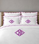Personalized Monogram 400 Thread Count white 100% Cotton Sateen Hotel Stitch scalloped Embroidery Duvet Cover set