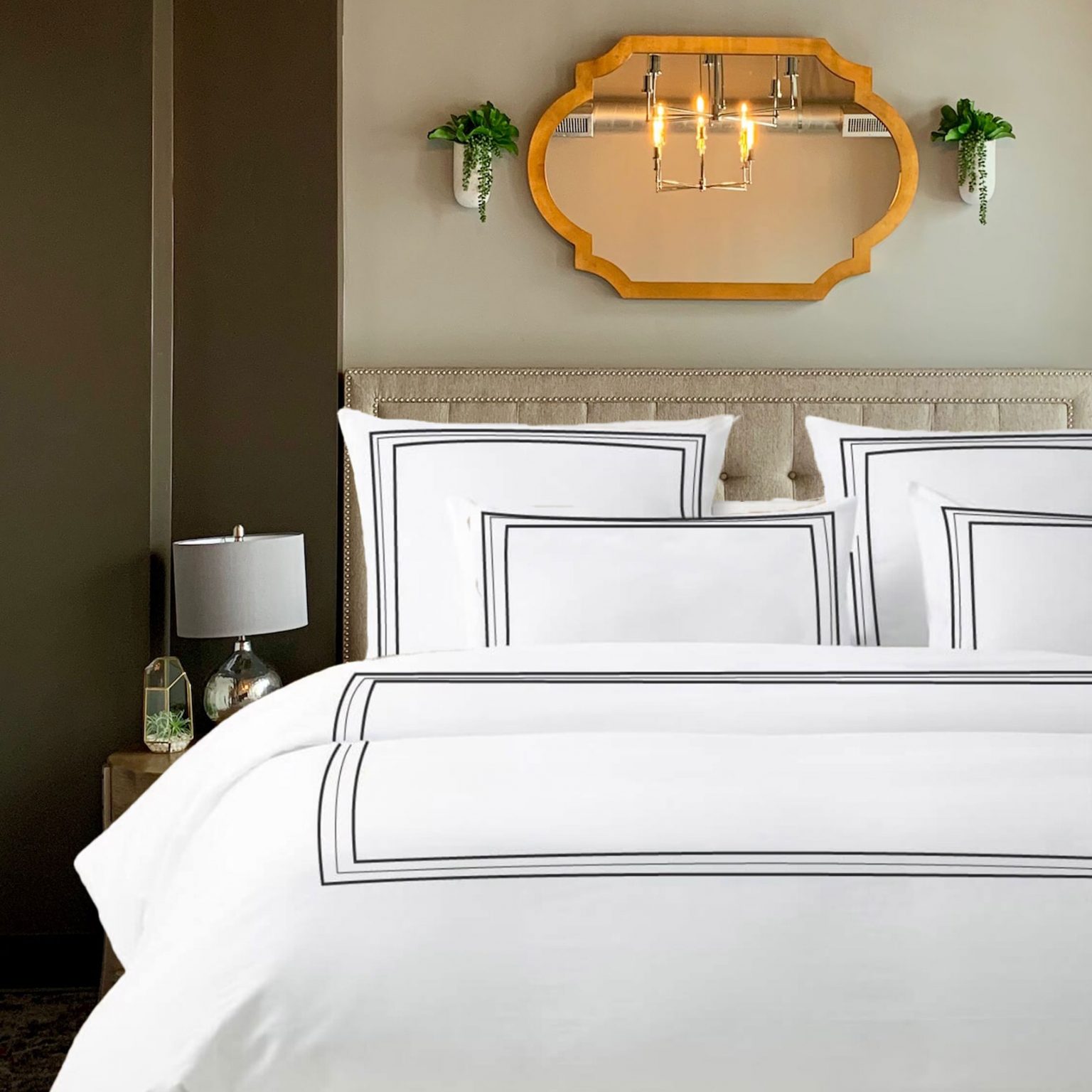 400 Thread Count White percale fabric 3 line embroidery Border duvet cover set - Image 5