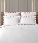 400 Thread Count White 100% Cotton Sateen Hotel Stitch Scalloped  Embroidery Duvet Cover set