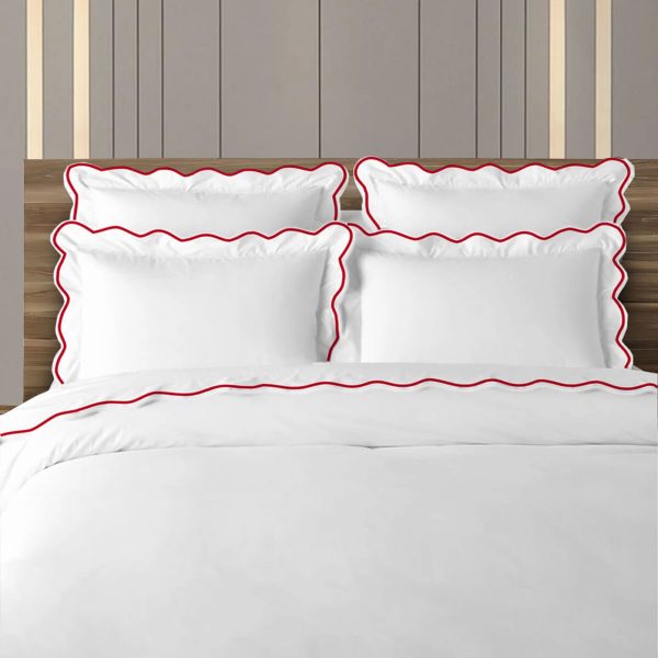 400 Thread Count White 100% Cotton Sateen Hotel Stitch Scalloped  Embroidery Duvet Cover set