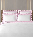 Scalloped and Border Embroidery duvet cover -400 Thread Count 100%White Cotton Sateen Hotel Stitch Duvet Cover Set