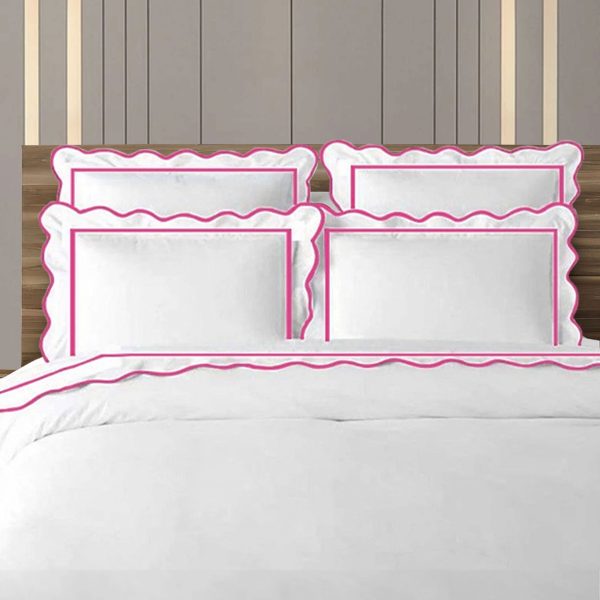 Scalloped and Border Embroidery duvet cover -400 Thread Count 100%White Cotton Sateen Hotel Stitch Duvet Cover Set