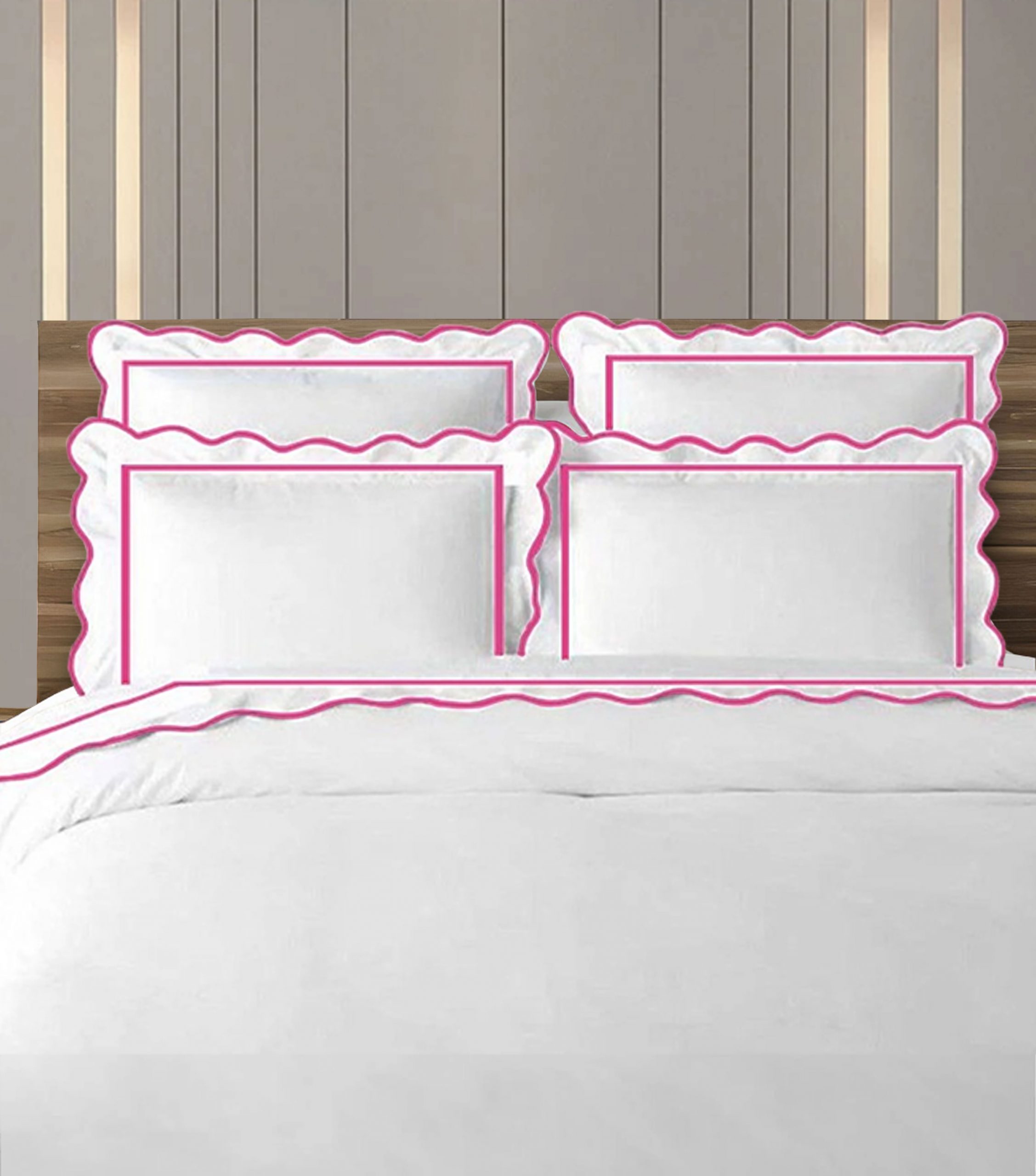 Scalloped and Border Embroidery duvet cover -400 Thread Count 100%White Cotton Sateen Hotel Stitch Duvet Cover Set