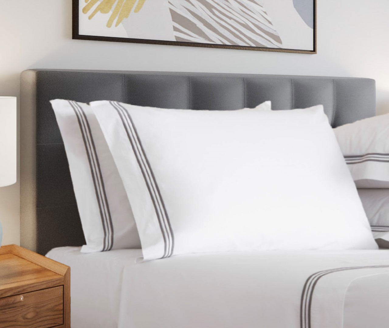 400 Thread Count White Cotton Sateen Hotel Stitch Sheet Set in 3 line Embroidery Border - Image 5