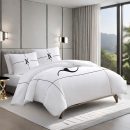 Personalized Monogram 400 Thread Count White 100% Cotton Sateen Hotel Stitch Embroidery Border Duvet Cover set