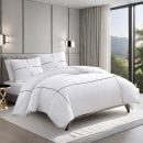400 Thread Count White 100% Cotton Sateen Hotel Stitch Embroidery Border Duvet Cover set