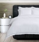 400 Thread Count White 100% Cotton Sateen Hotel Stitch Embroidery Border Duvet Cover set