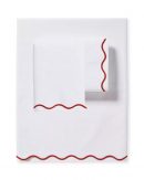 400 Thread Count White Cotton Sateen Hotel Stitch Scalloped Embroidery Border 4 Piece Sheet Set