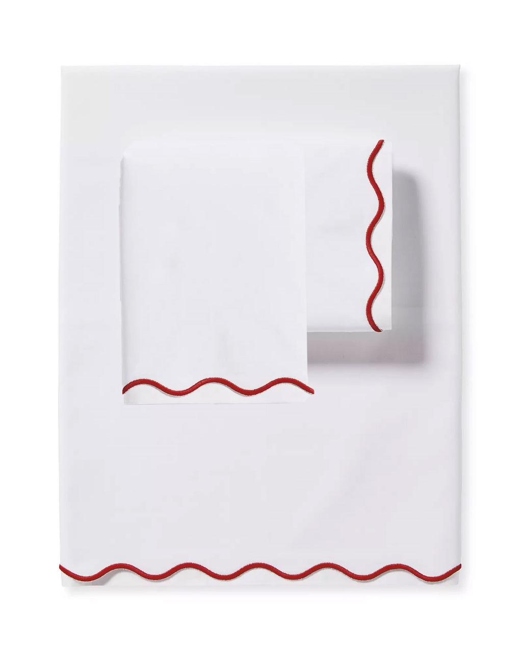 400 Thread Count White Cotton Sateen Hotel Stitch Scalloped Embroidery Border 4 Piece Sheet Set - Image 3