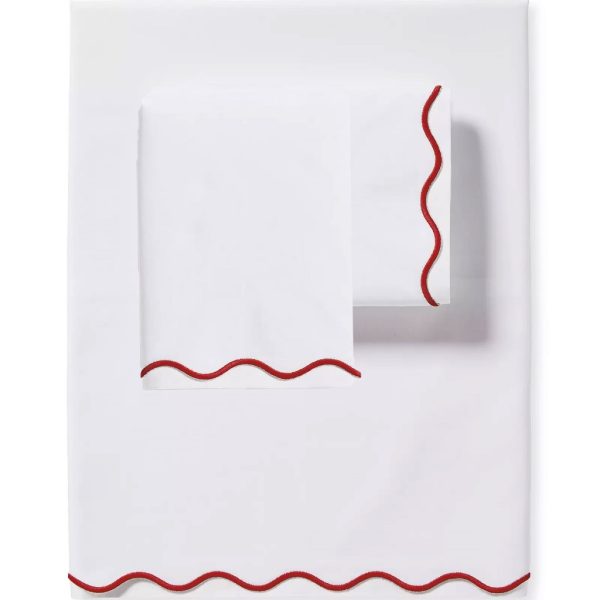 400 Thread Count White Cotton Sateen Hotel Stitch Scalloped Embroidery Border 4 Piece Sheet Set