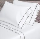 400 Thread Count White Cotton Sateen Hotel Stitch Edge and Border Embroidery 4 Piece Sheet Set