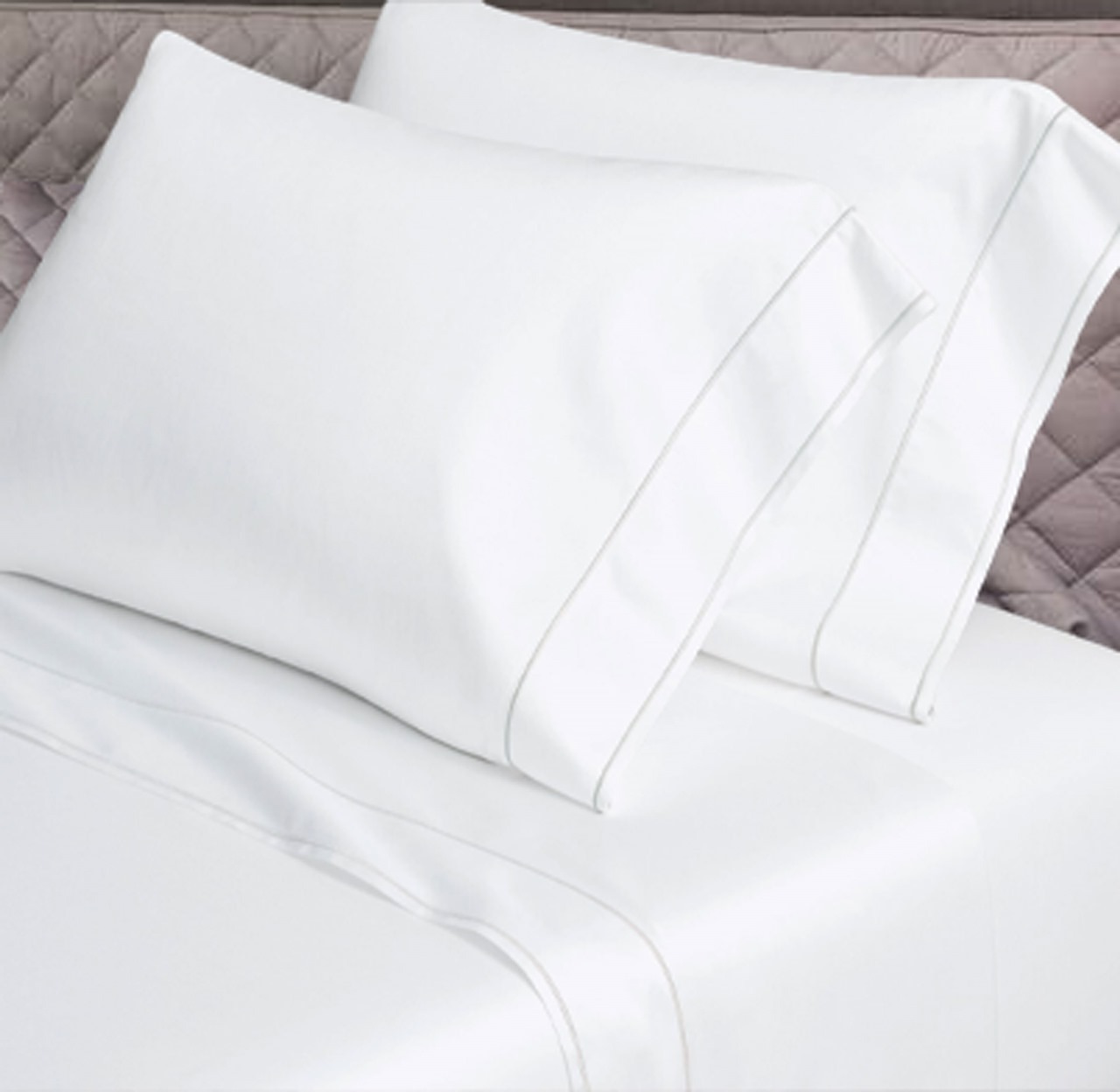 400 Thread Count White Cotton Sateen Hotel Stitch Edge and Border Embroidery 4 Piece Sheet Set - Image 5