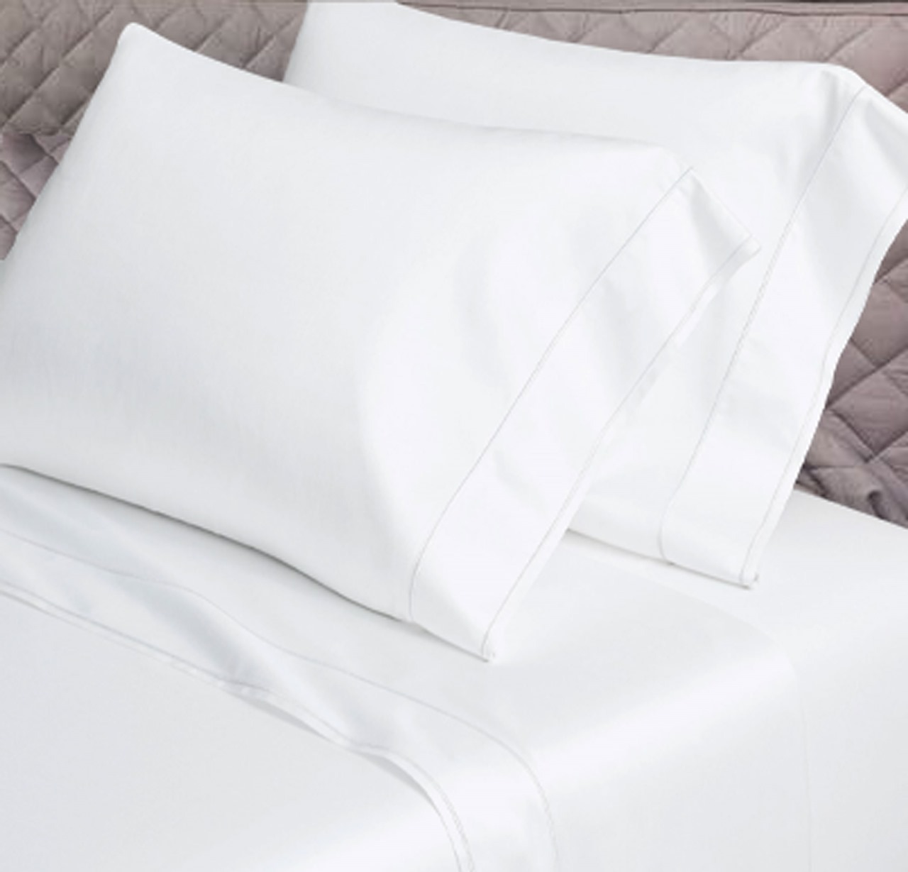 400 Thread Count White Cotton Sateen Hotel Stitch Edge and Border Embroidery 4 Piece Sheet Set - Image 6