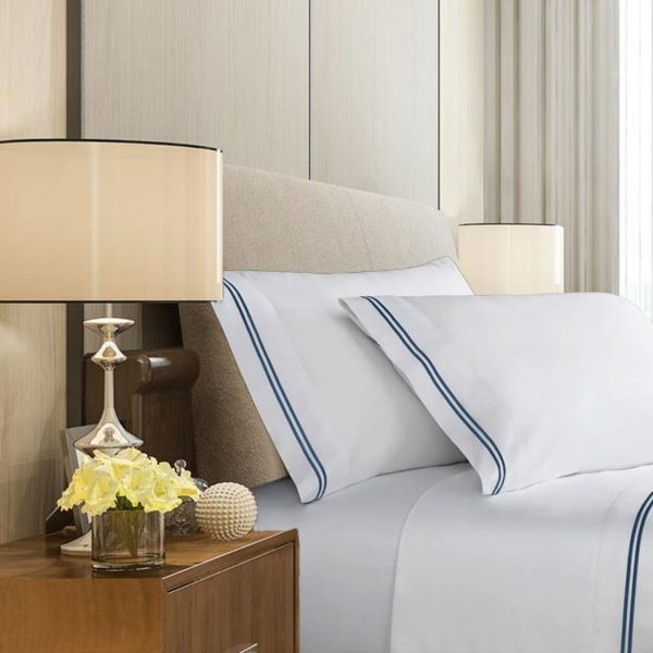 400 Thread Count White 100% Cotton Sateen Double Embroidery Border Sheet Set
