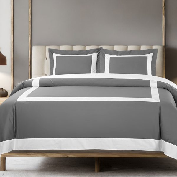 400 Thread Count 100% Cotton Sateen Hotel Stitch Border Frame duvet cover set