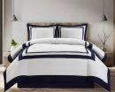 400 Thread Count white Cotton Sateen Hotel Stitch Border Frame duvet cover set