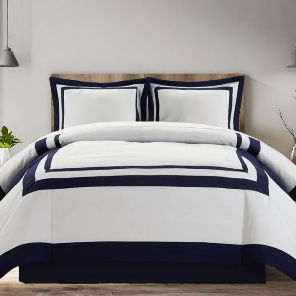 400 Thread Count white Cotton Sateen Hotel Stitch Border Frame duvet cover set