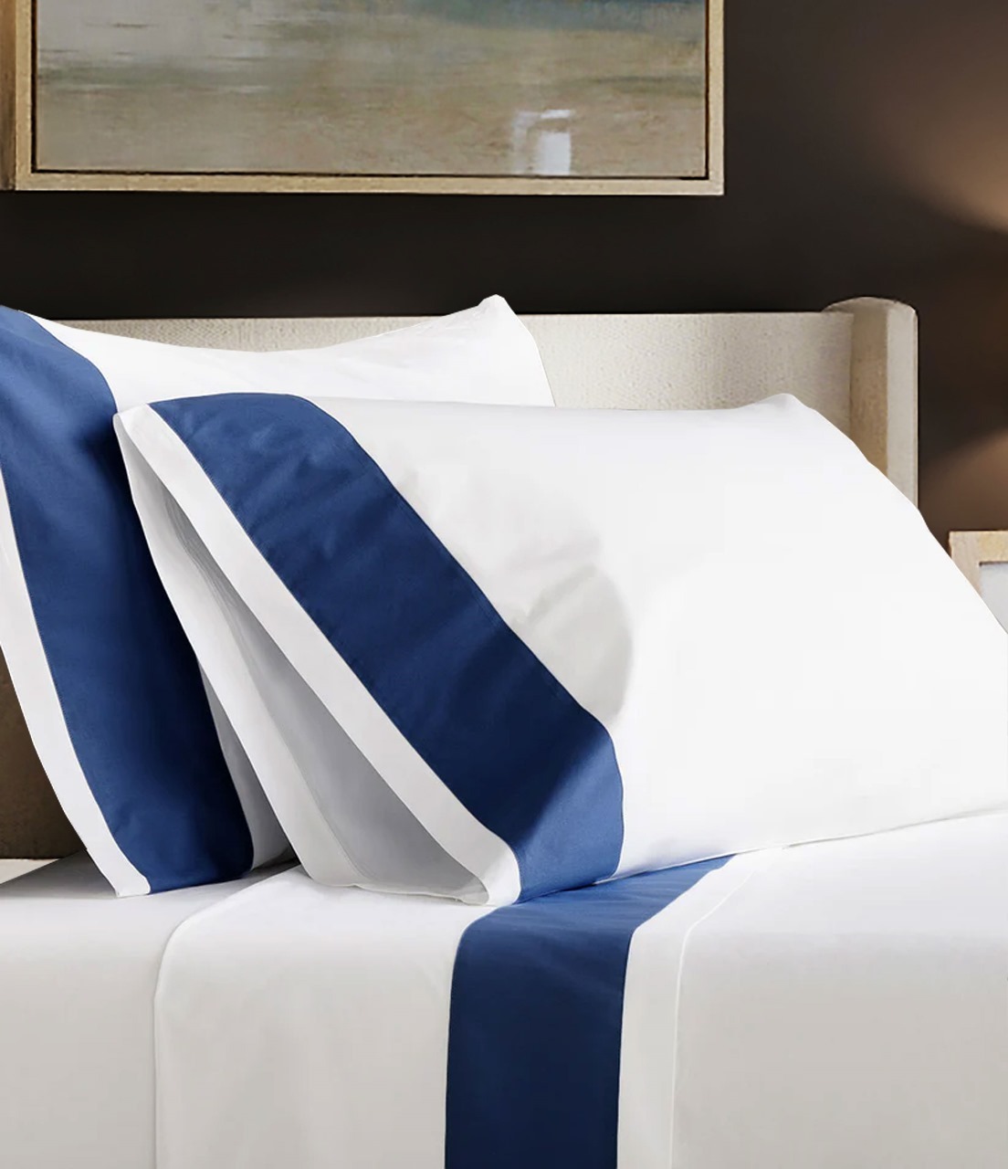 400 Thread Count White 100% Cotton Sateen Border Frame Sheet Set