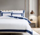 400 Thread Count white Cotton Sateen Hotel Stitch Border Frame duvet cover set