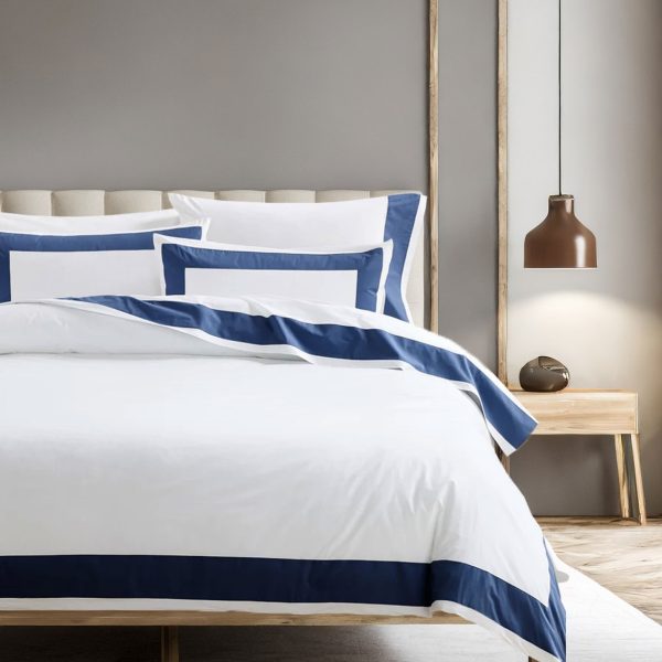 400 Thread Count white Cotton Sateen Hotel Stitch Border Frame duvet cover set