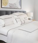 400 Thread Count White 100% Cotton Sateen Hotel Stitch Embroidery Border Duvet Cover set
