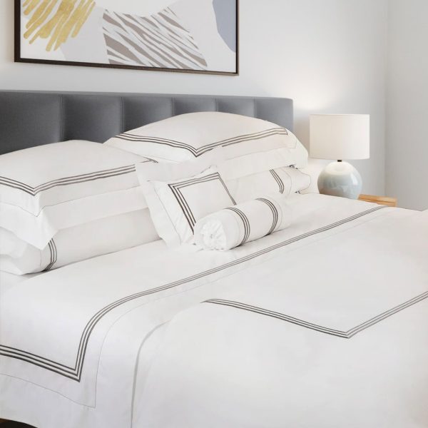 400 Thread Count White 100% Cotton Sateen Hotel Stitch Embroidery Border Duvet Cover set