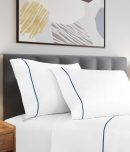 Single Embroidery Border 400 Thread Count White 100% Cotton Sateen Sheet Set