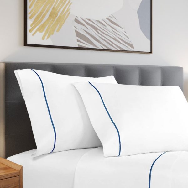 Single Embroidery Border 400 Thread Count White 100% Cotton Sateen Sheet Set