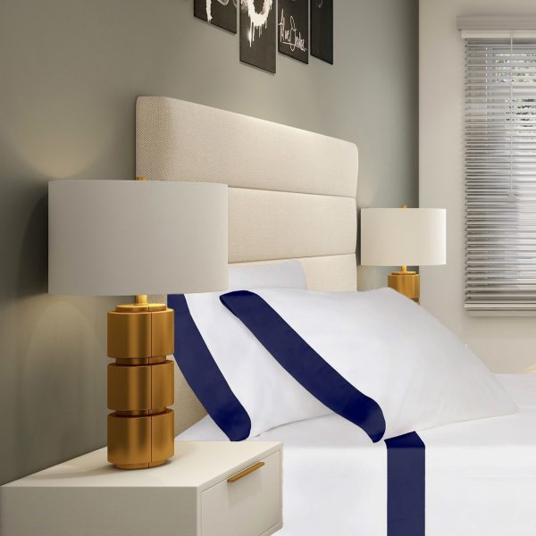 400 Thread Count White 100% Cotton Sateen Border Frame Sheet Set