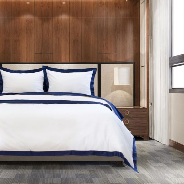 400 Thread Count white 100% Cotton Sateen Hotel Stitch Edge Border Frame Duvet cover set