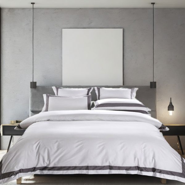 400 Thread Count white 100% Cotton Sateen Hotel Stitch Edge Border Frame Duvet cover set