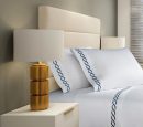 400 Thread Count White Cotton Sateen Hotel Stitch Chain Embroidery Border 4 Piece Sheet Set