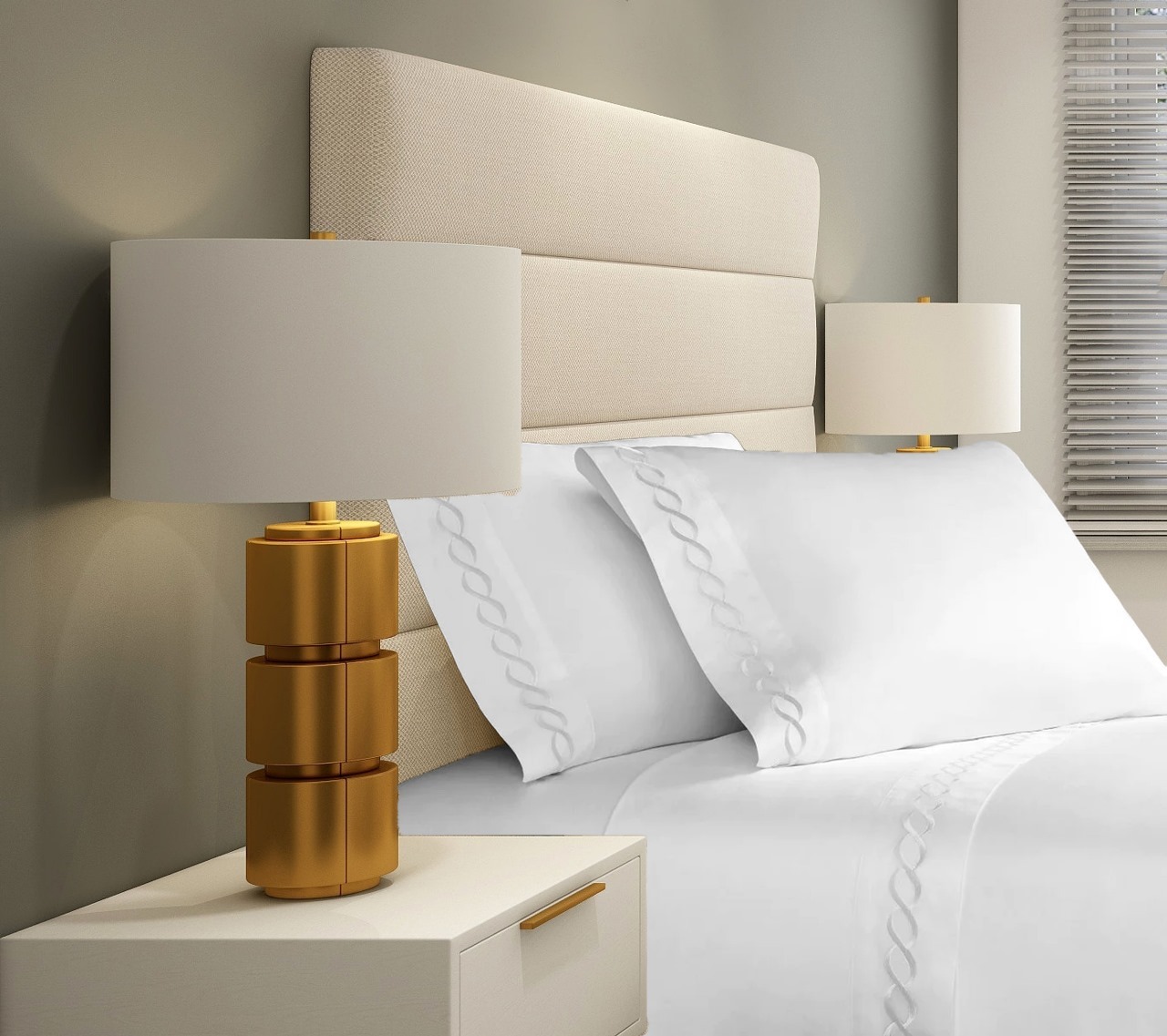 400 Thread Count White Cotton Sateen Hotel Stitch Chain Embroidery Border 4 Piece Sheet Set - Image 4