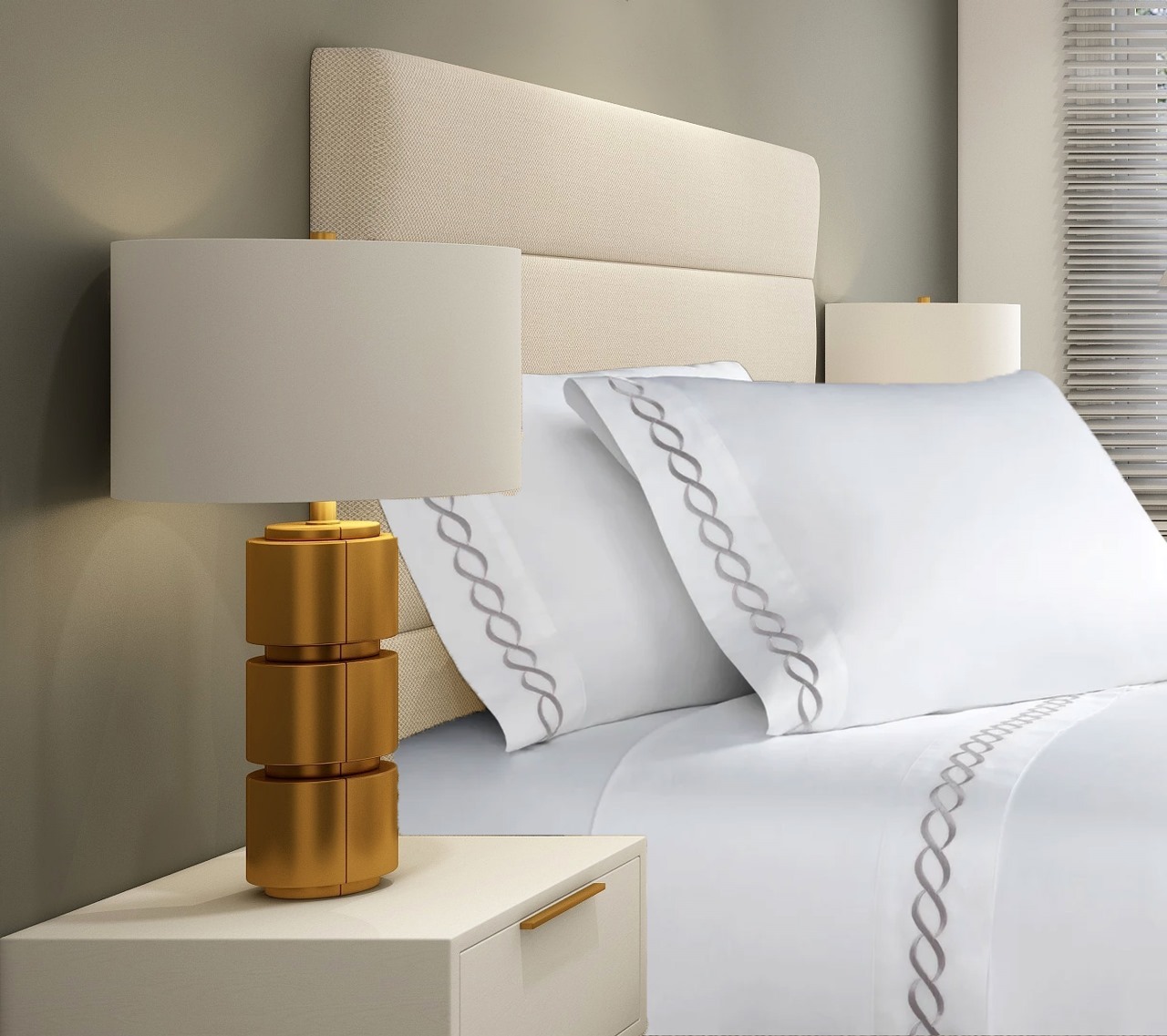 400 Thread Count White Cotton Sateen Hotel Stitch Chain Embroidery Border 4 Piece Sheet Set - Image 2