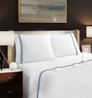 400 Thread Count White Cotton Sateen Hotel Stitch Sheet Set in Triple Embroidery Border