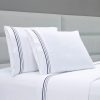 400 Thread Count White Cotton Sateen Hotel Stitch 3 Line Embroidery Border 4 Piece Sheet Set - Image 7