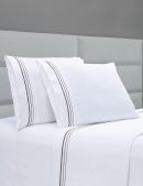 400 Thread Count White Cotton Sateen Hotel Stitch 3 Line Embroidery Border 4 Piece Sheet Set
