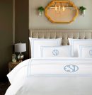 Personalized Monogram 400 Thread Count White 100% cotton sateen 3 line embroidery Border Duvet cover set