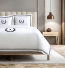 Personalized Monogram 400 Thread Count White 100% Cotton Sateen Hotel Stitch Triple Edge Embroidery Border Duvet Cover set