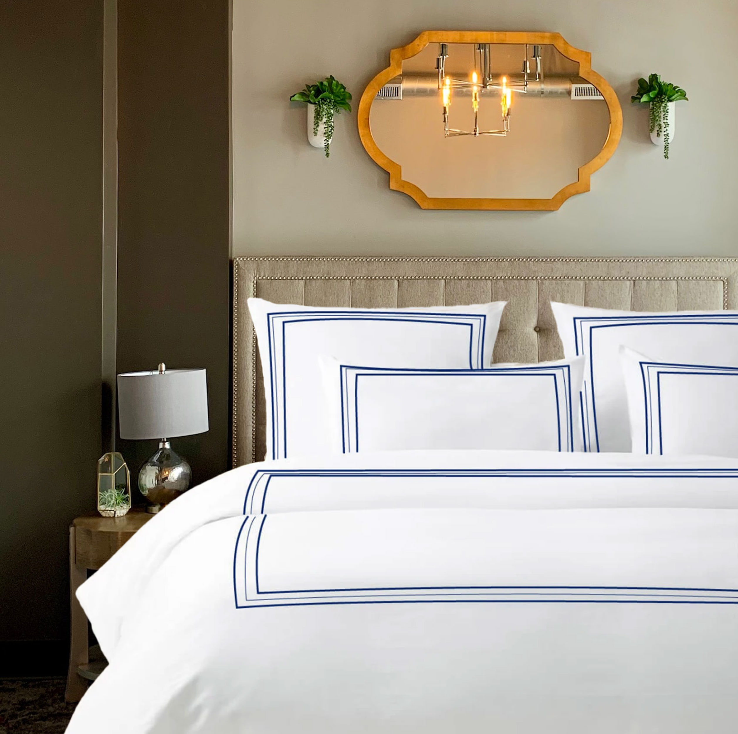 400 Thread Count White percale fabric 3 line embroidery Border duvet cover set - Image 13