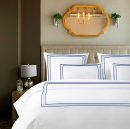 400 Thread Count White percale fabric 3 line embroidery Border duvet cover set