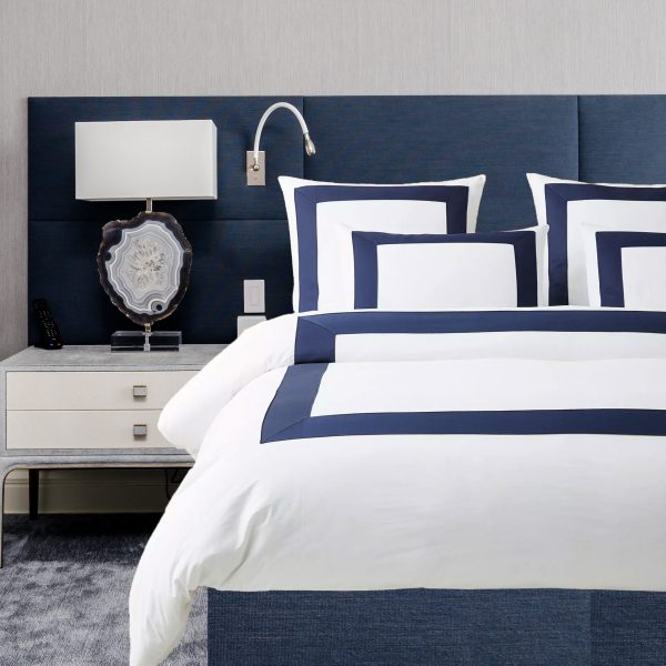 400 Thread Count white Cotton Sateen Hotel Stitch Border Frame duvet cover set