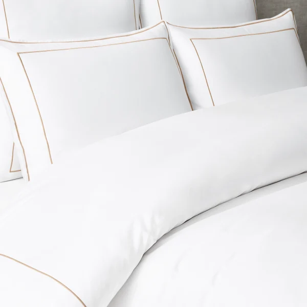 400 Thread Count White 100% Cotton Sateen Hotel Stitch Edge and Border Embroidery Duvet Cover set