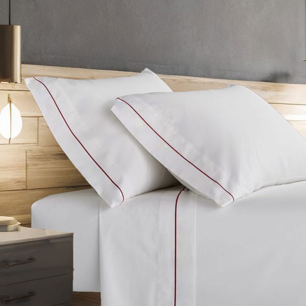 400 Thread Count White 100% Cotton Sateen Single Embroidery Border 4 Piece Sheet Set