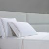 400 Thread Count White Cotton Sateen Hotel Stitch 3 Line Embroidery Border 4 Piece Sheet Set - Image 4