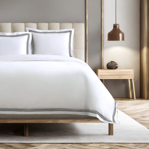 400 Thread Count White 100% Cotton Sateen Hotel Stitch Triple Edge Embroidery Border Duvet Cover set