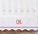Personalized monogram white100% Cotton Sateen Crib skirt scalloped Embroidery Border with split corners 4-sided skirt fits around the entire Crib