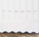 White 100% Cotton Sateen Crib skirt scalloped Embroidery with split corners ; 4-sided skirt fits around the entire crib
