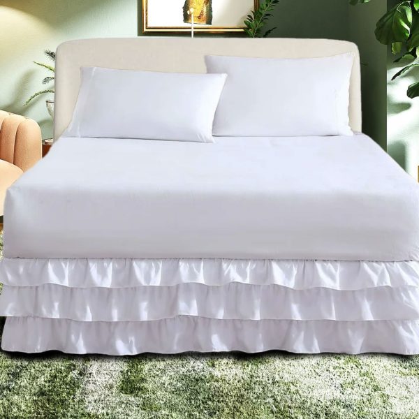 400 Thread Count 100% Cotton Sateen Ruffle Gathered Bed Skirt Three Sided Coverage with Platform